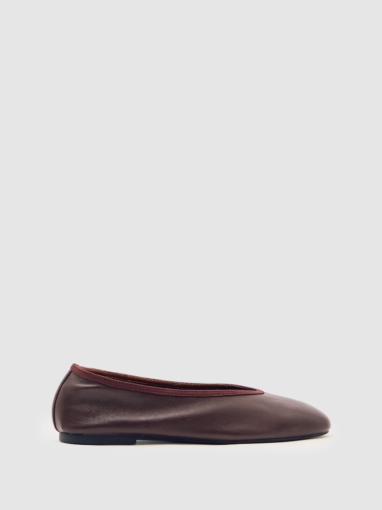 reiss Nappa Leather Ballet Flats in Oxblood