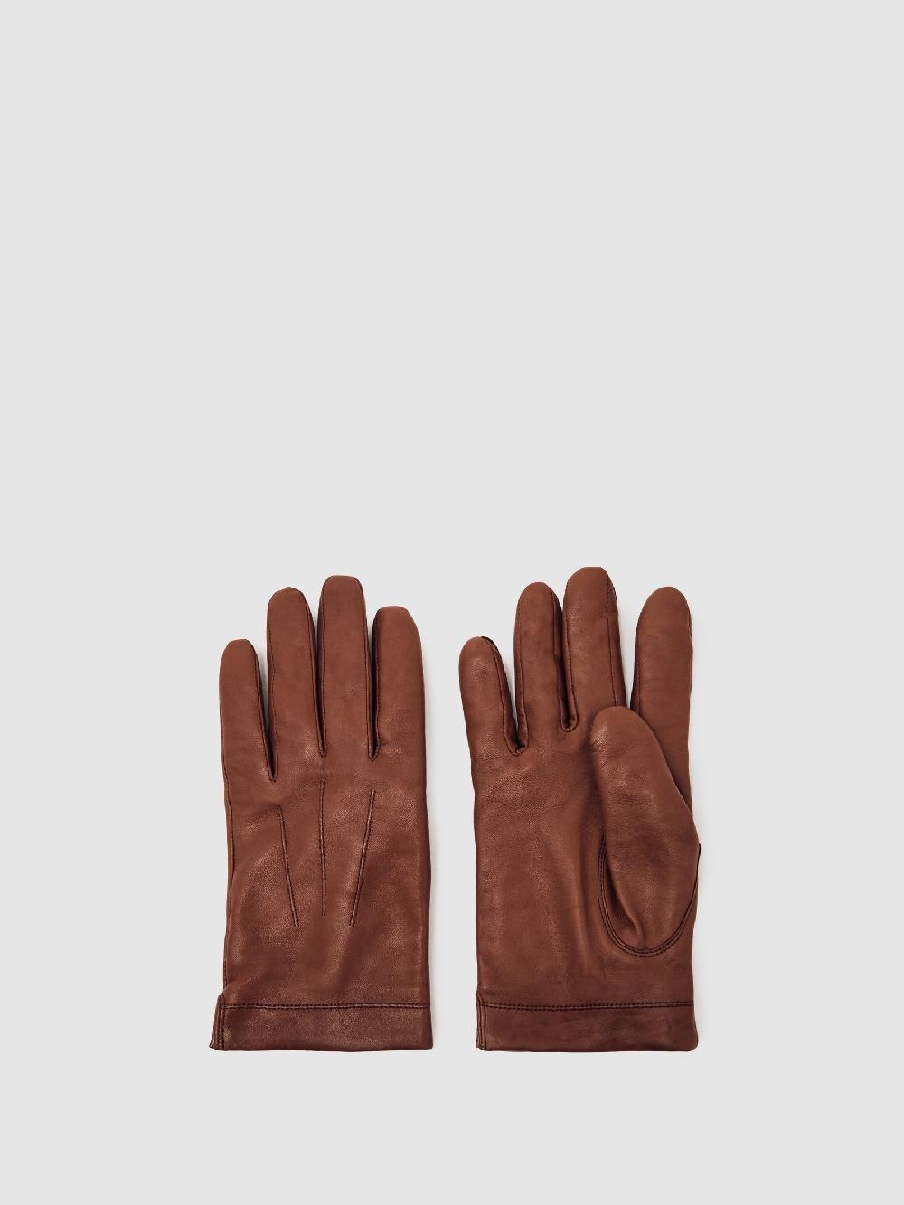 Reiss Nappa Leather Gloves In Cognac
