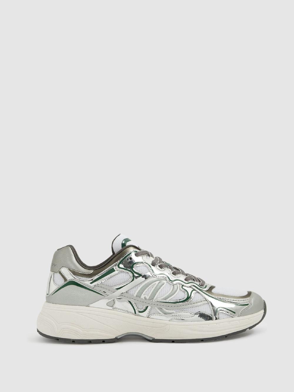 Reiss Nubuck And Mesh Trainers In Silver/Green