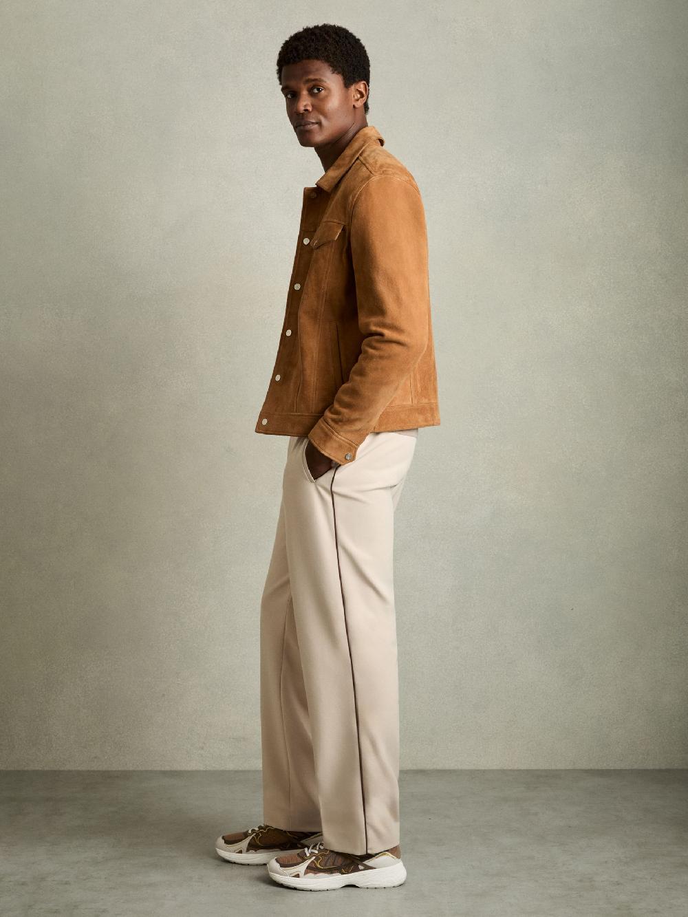 Reiss Nubuck And Mesh Trainers In Tobacco