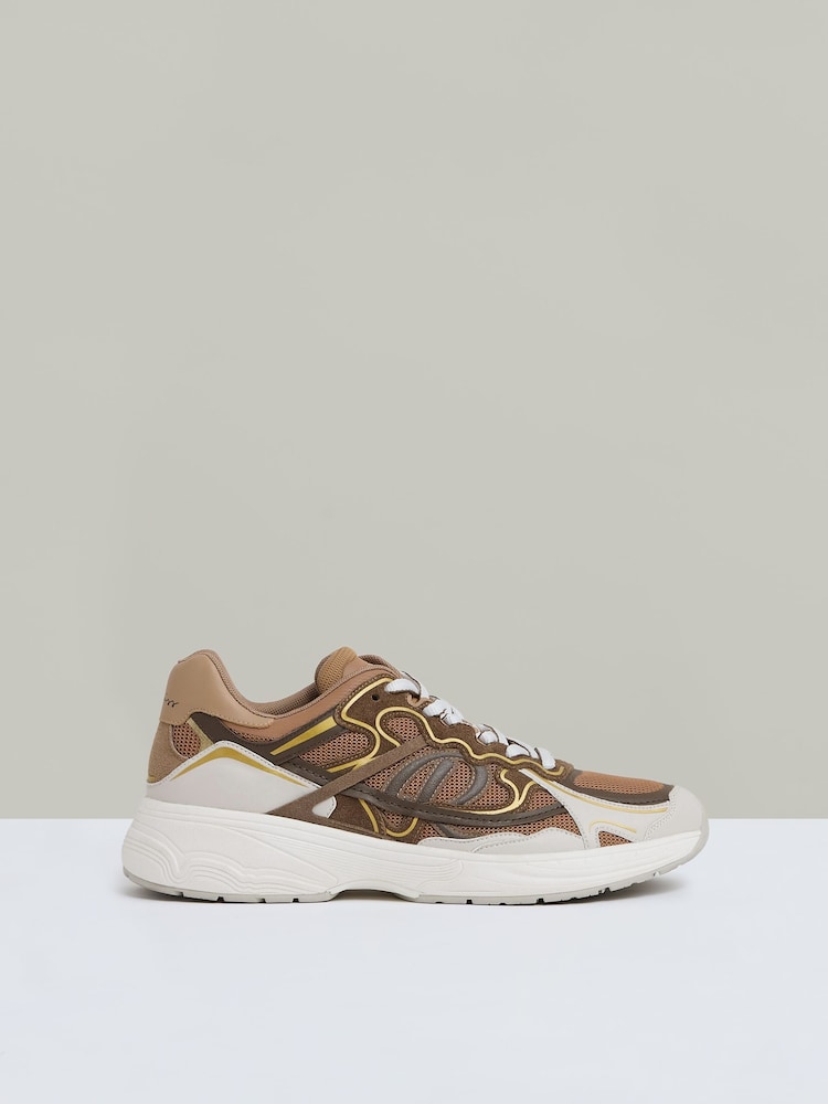 reiss Nubuck and Mesh Trainers in Tobacco