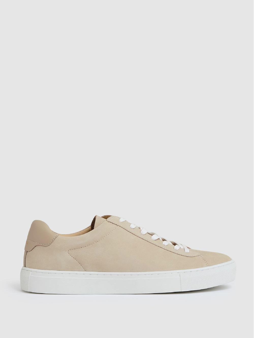 Reiss Nubuck Leather Lace-Up Trainers In Ecru