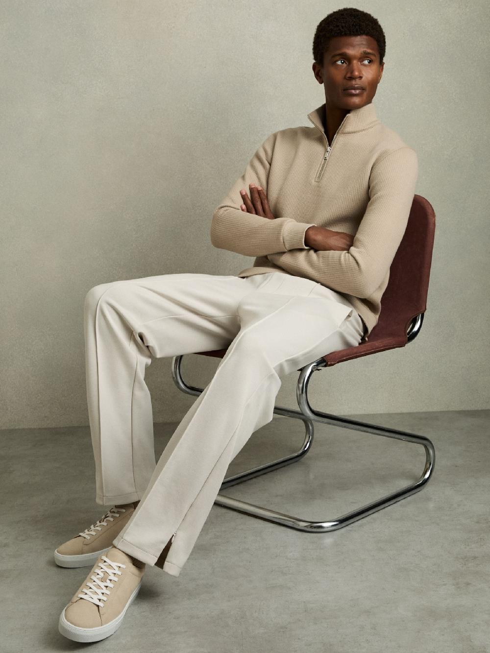 Reiss Nubuck Leather Lace-Up Trainers In Ecru