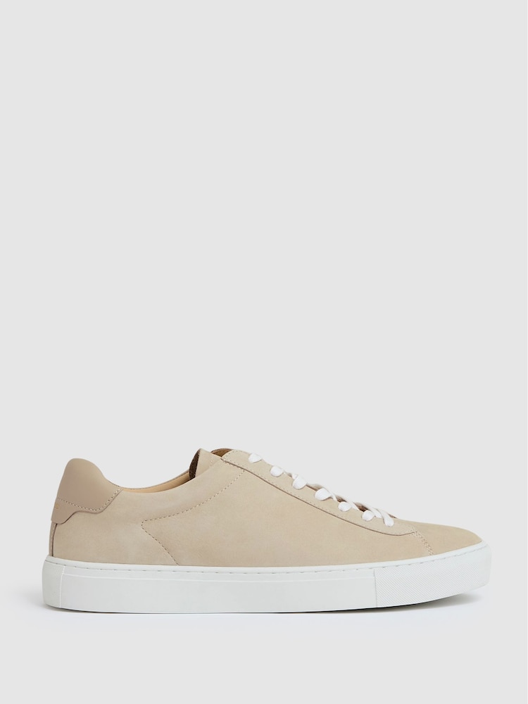 reiss Nubuck Leather Lace-Up Trainers in Ecru
