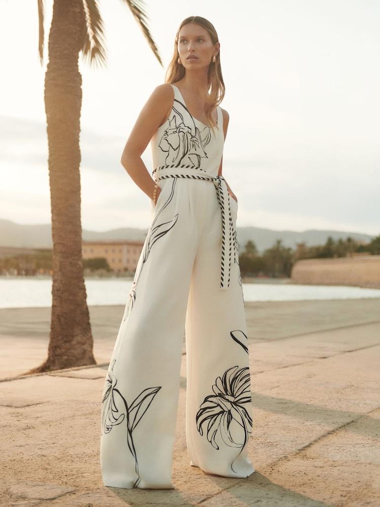 reiss Reiss | NYBG Floral-Print Jumpsuit in Ivory/Black