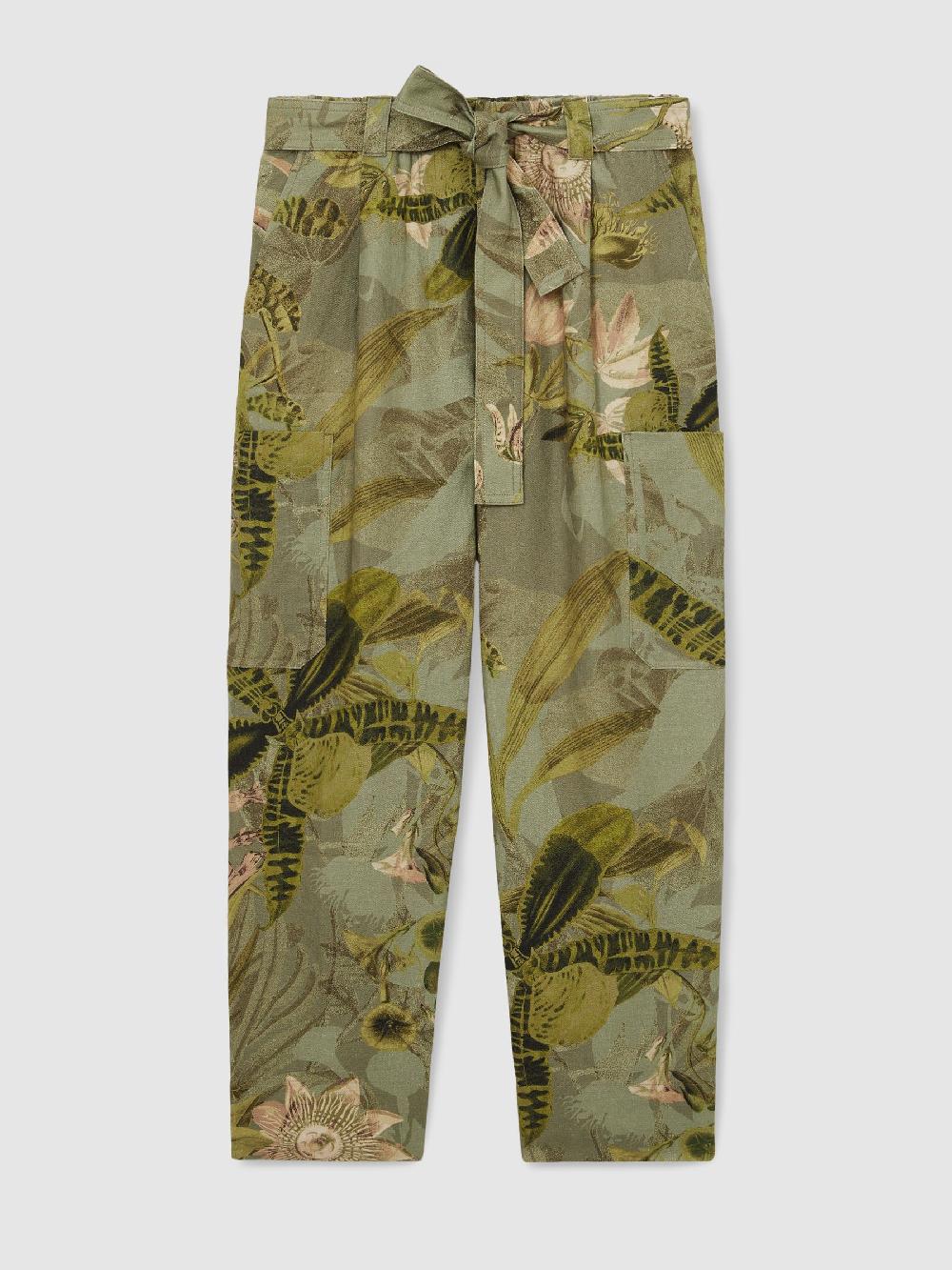 Reiss Reiss | NYBG Linen Floral Tapered Trousers In Khaki
