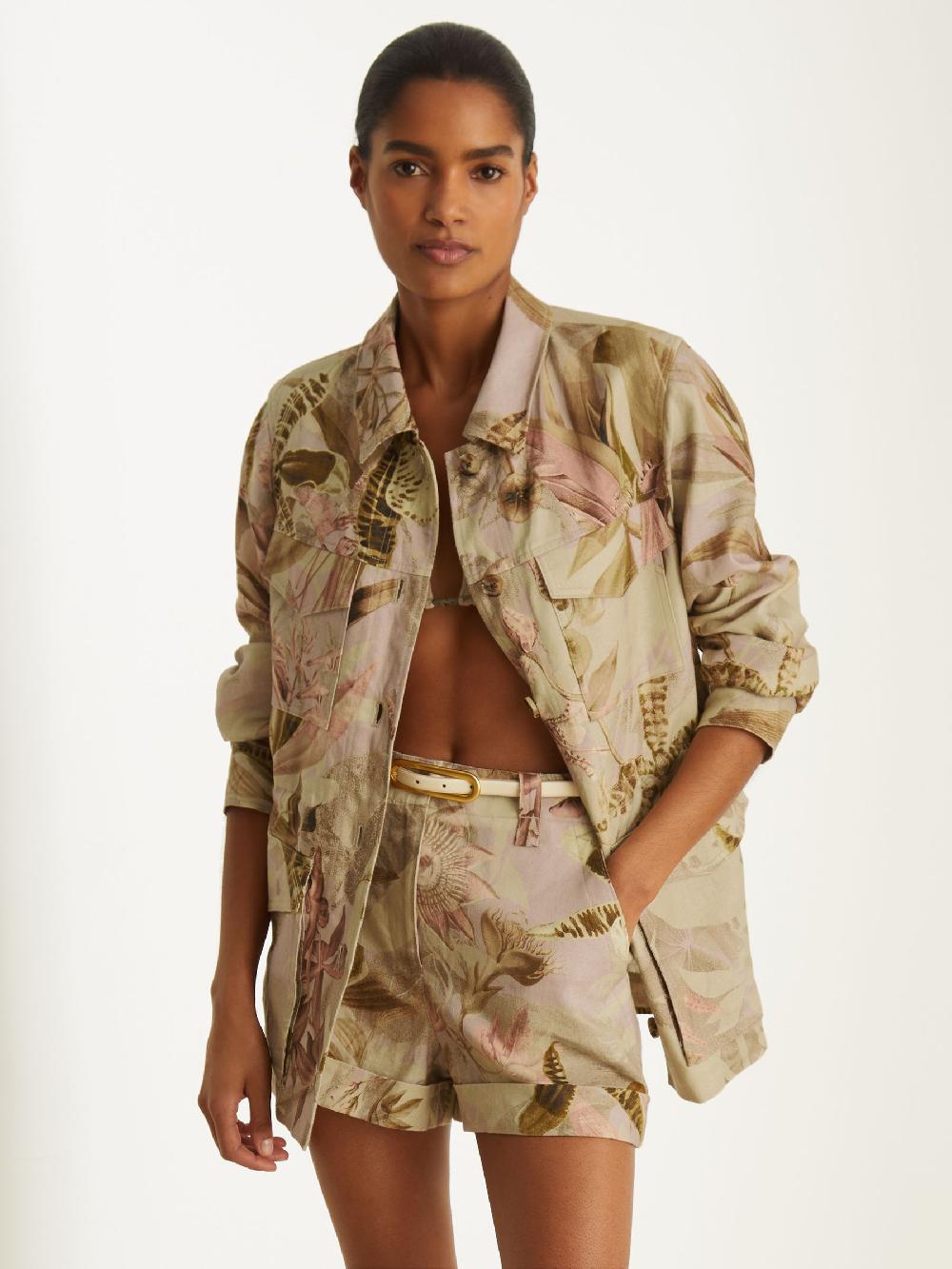 Reiss Reiss | NYBG Linen Floral Utility Jacket In Light Khaki