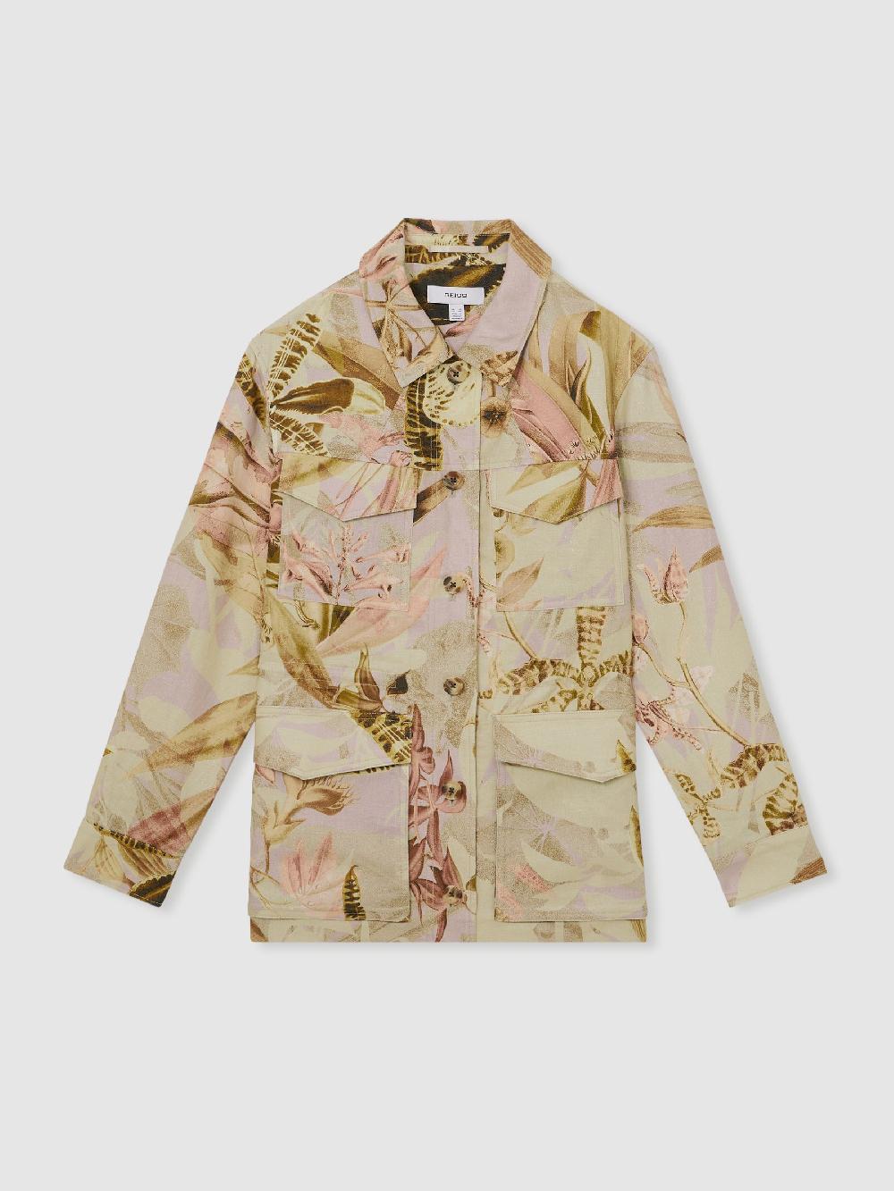 Reiss Reiss | NYBG Linen Floral Utility Jacket In Light Khaki