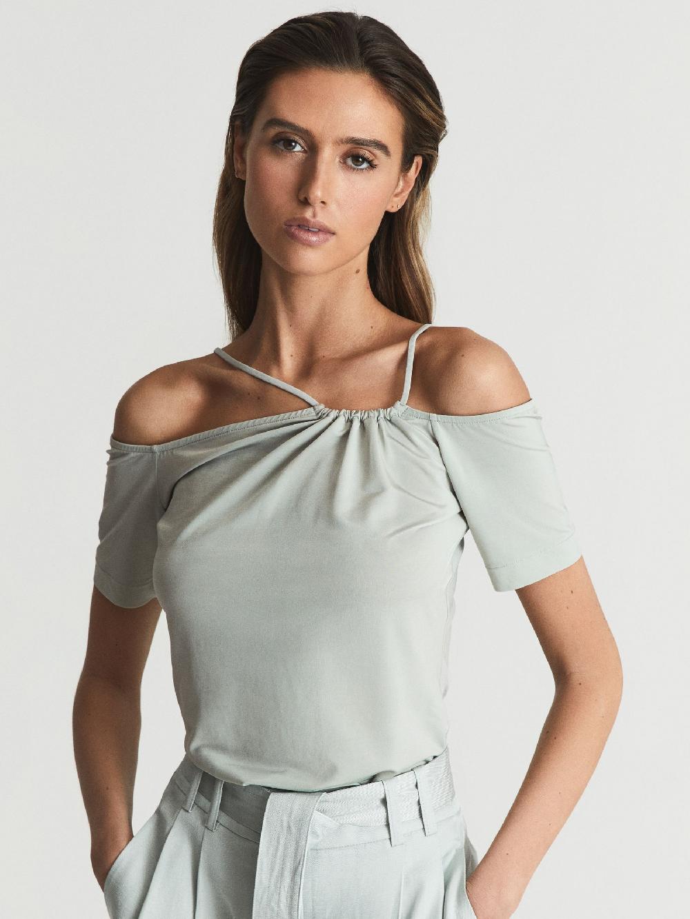 Reiss Off-Shoulder Strap Top In Mint