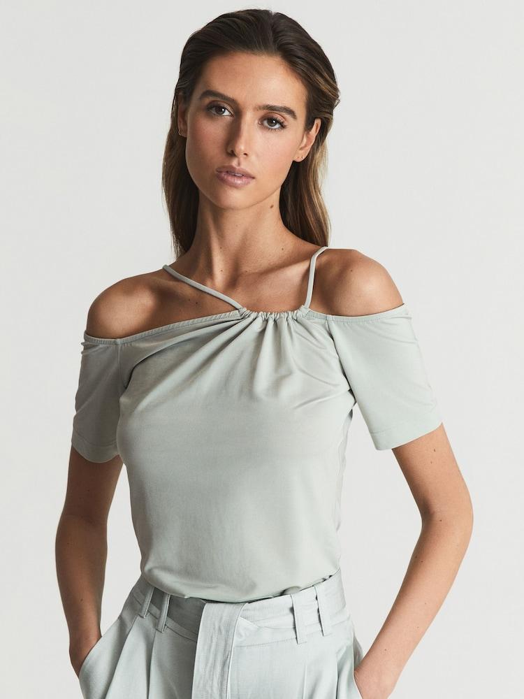 reiss Off-Shoulder Strap Top in Mint