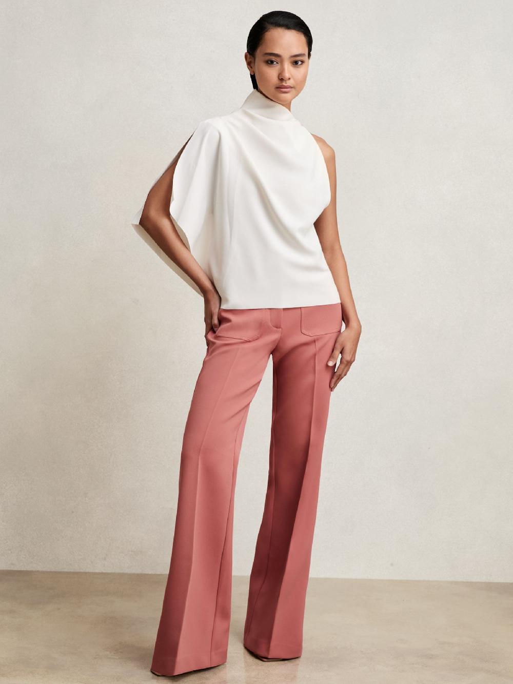 Reiss One-Shoulder Draped Top In Ivory