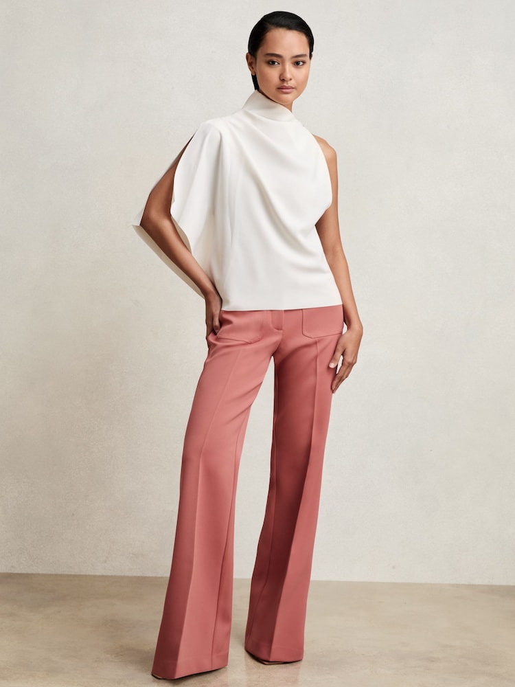 reiss One-Shoulder Draped Top in Ivory