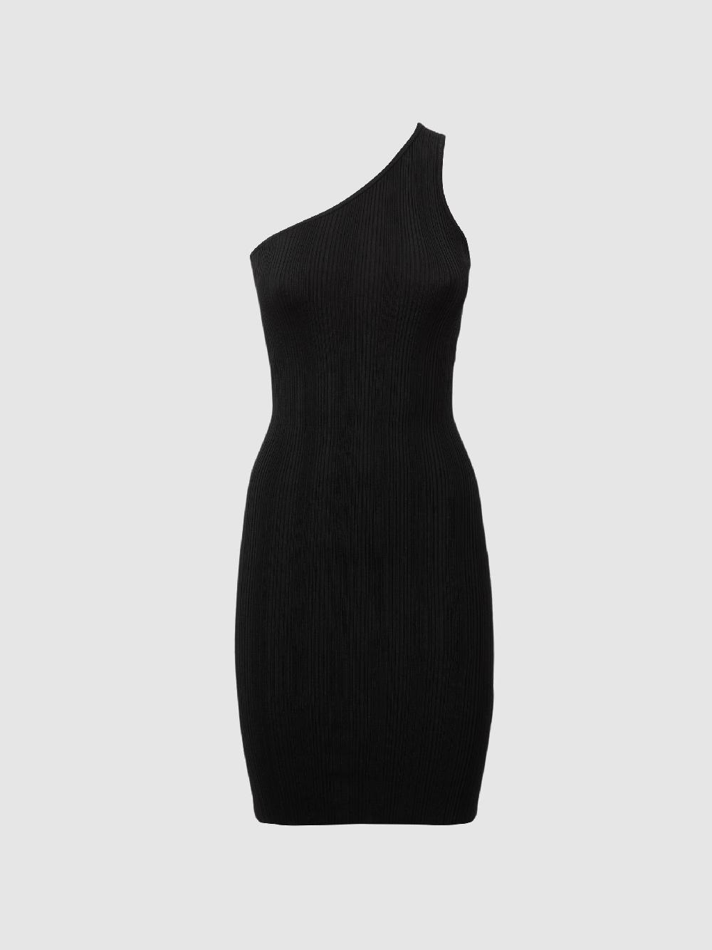 Reiss One-Shoulder Plisse Mini Dres In Black