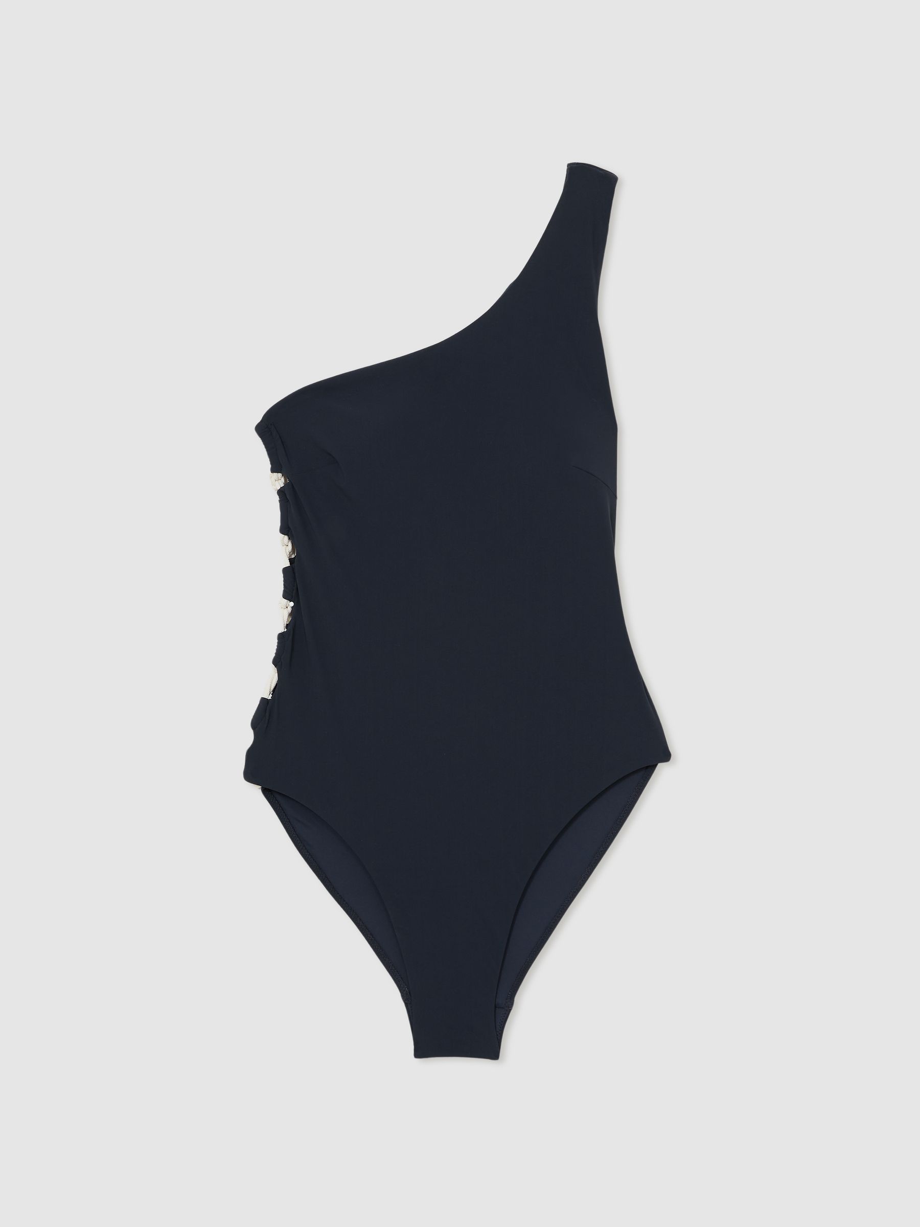 Reiss One-Shoulder Rope-Cord Swimsuit In Navy
