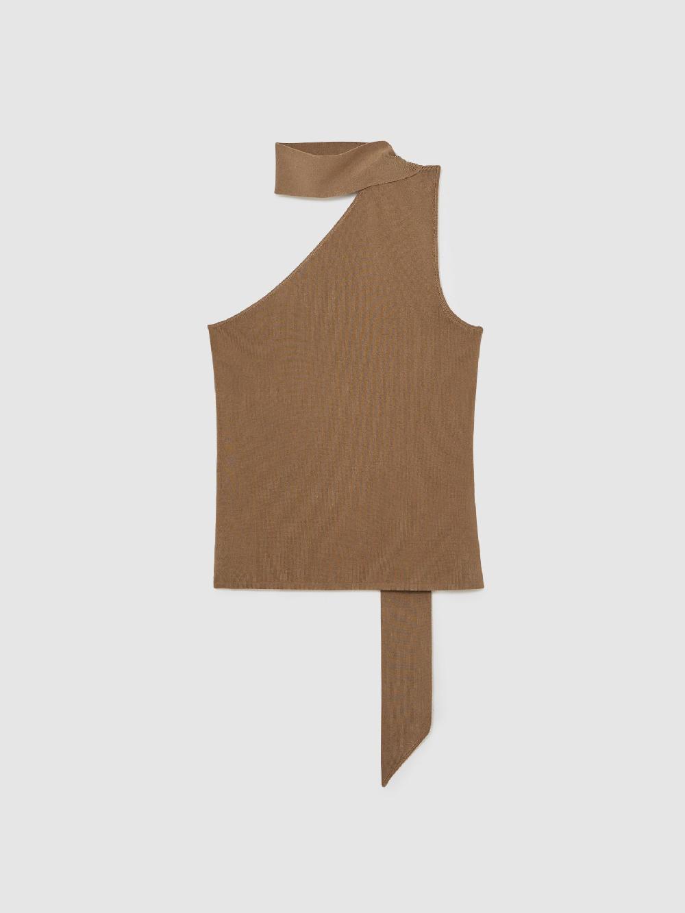 Reiss One Shoulder Scarf Top In Taupe Neutral