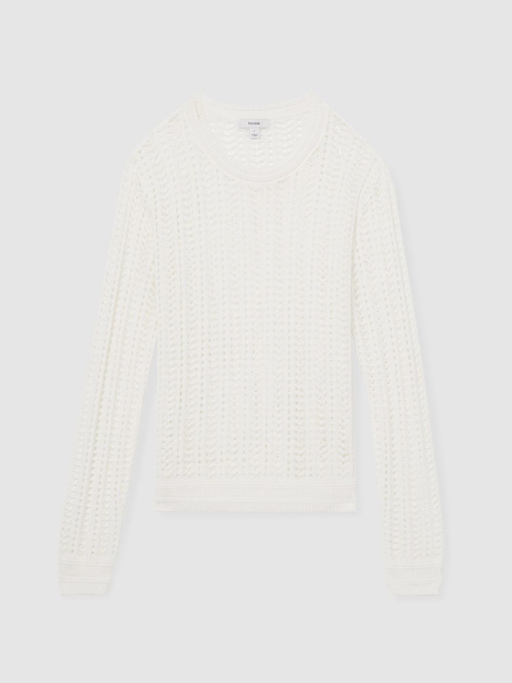 Reiss Open-Knit Crew-Neck Jumper In White