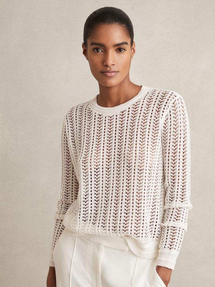 reiss Open-Knit Crew-Neck Jumper in White