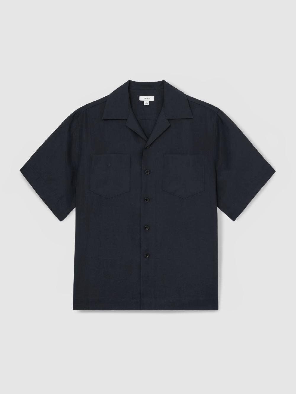 Reiss Organza Twin-Pocket Oversize Shirt In Navy