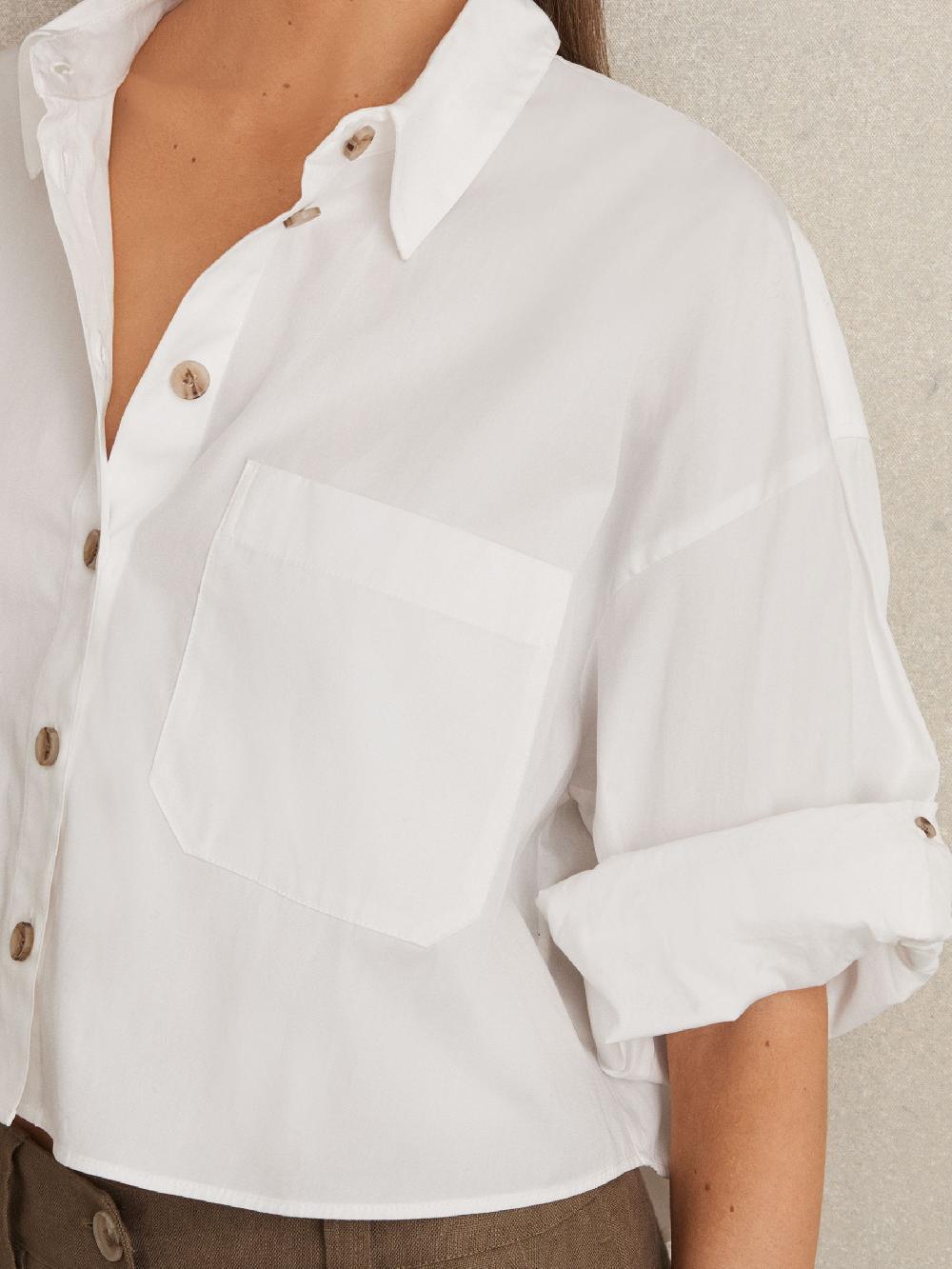 Reiss Oversize Cotton Cropped Shirt In White