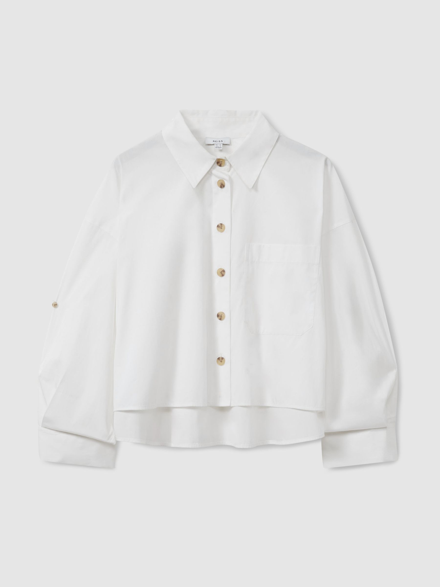 Reiss Oversize Cotton Cropped Shirt In White