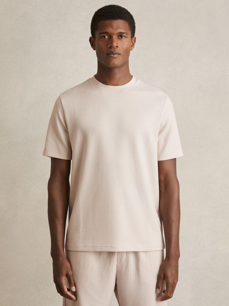 reiss Oversized Textured T-Shirt in Champagne