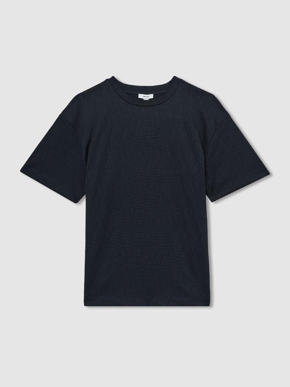 Reiss Oversized Wave-Jacquard T-Shirt In Navy