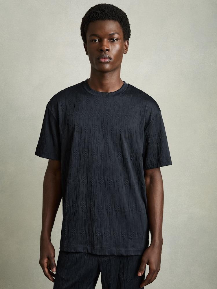 reiss Oversized Wave-Jacquard T-Shirt in Navy