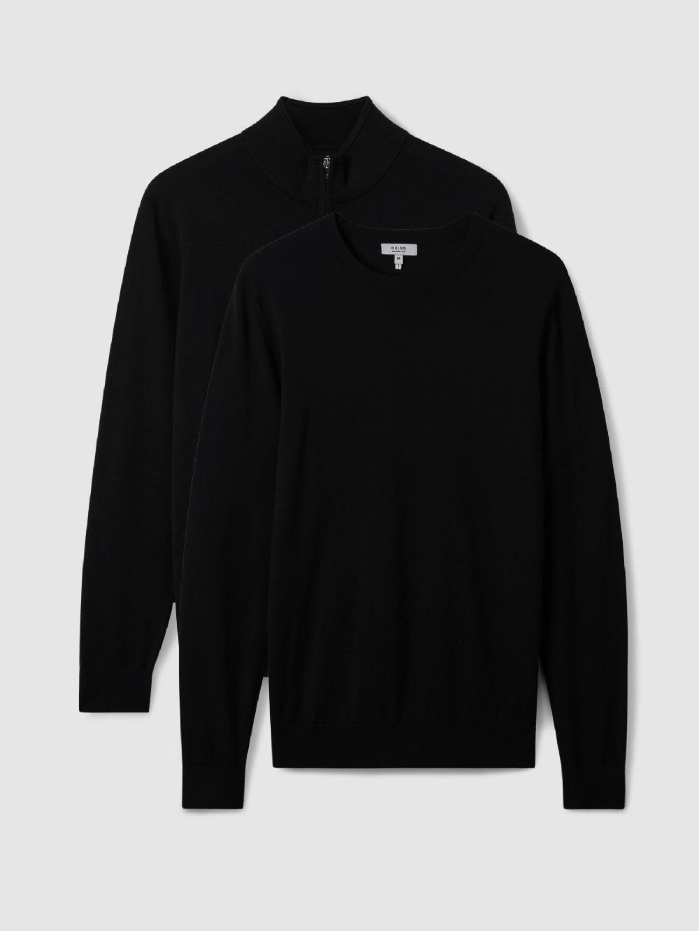 Reiss Pack Of Two Merino Wool Jumpers In Black