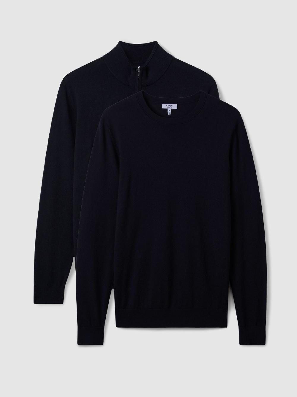 Reiss Pack Of Two Merino Wool Jumpers In Navy