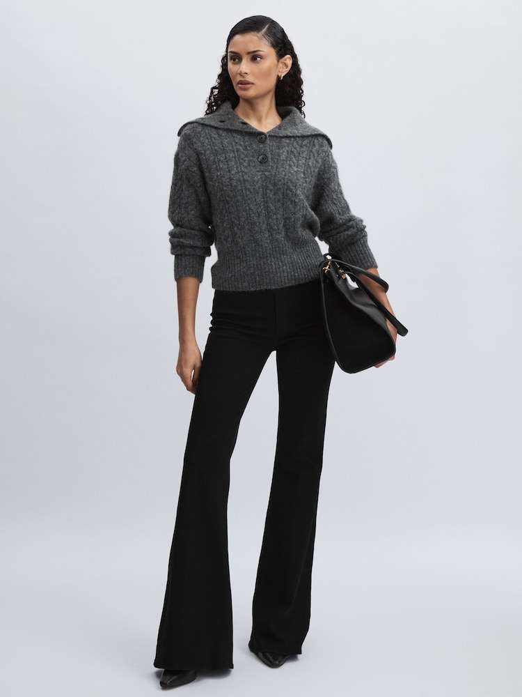 reiss Paige Angled Waist Flared Jeans in Black
