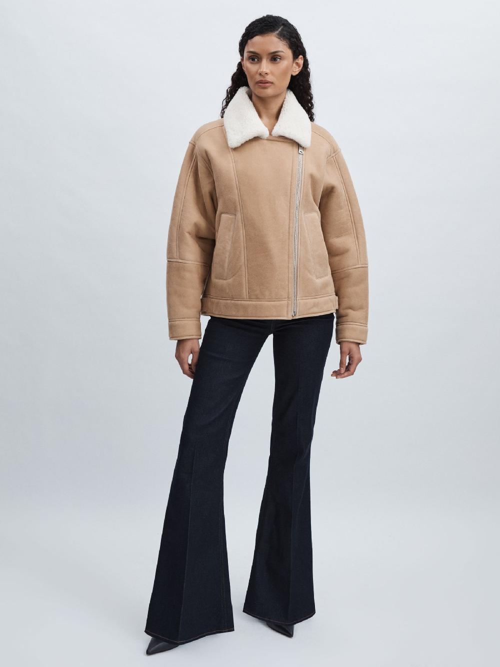 Reiss Paige Angled-Waist Flared Jeans In Kira Blue