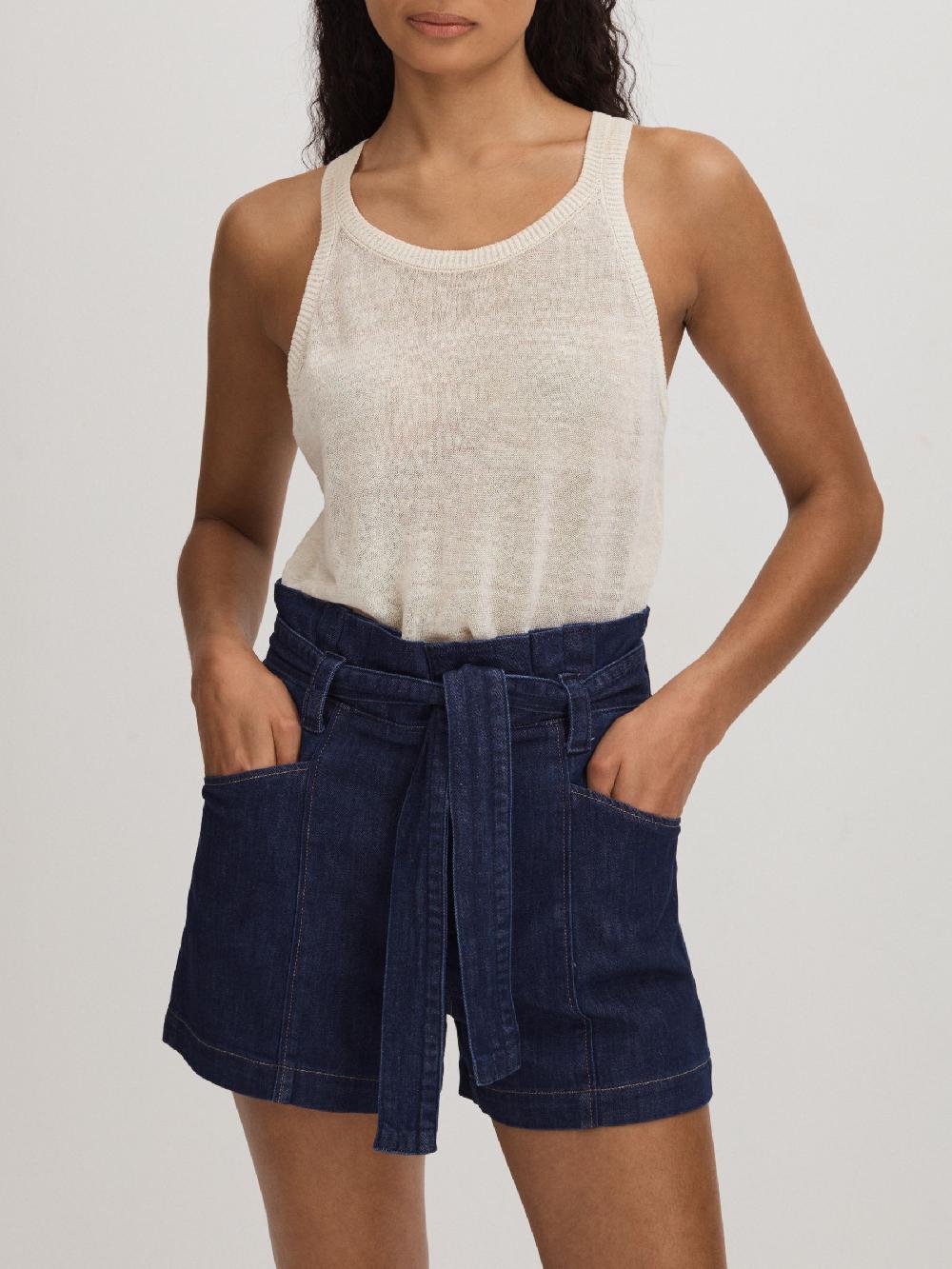 Reiss Paige Belted Denim Shorts In Baltimore