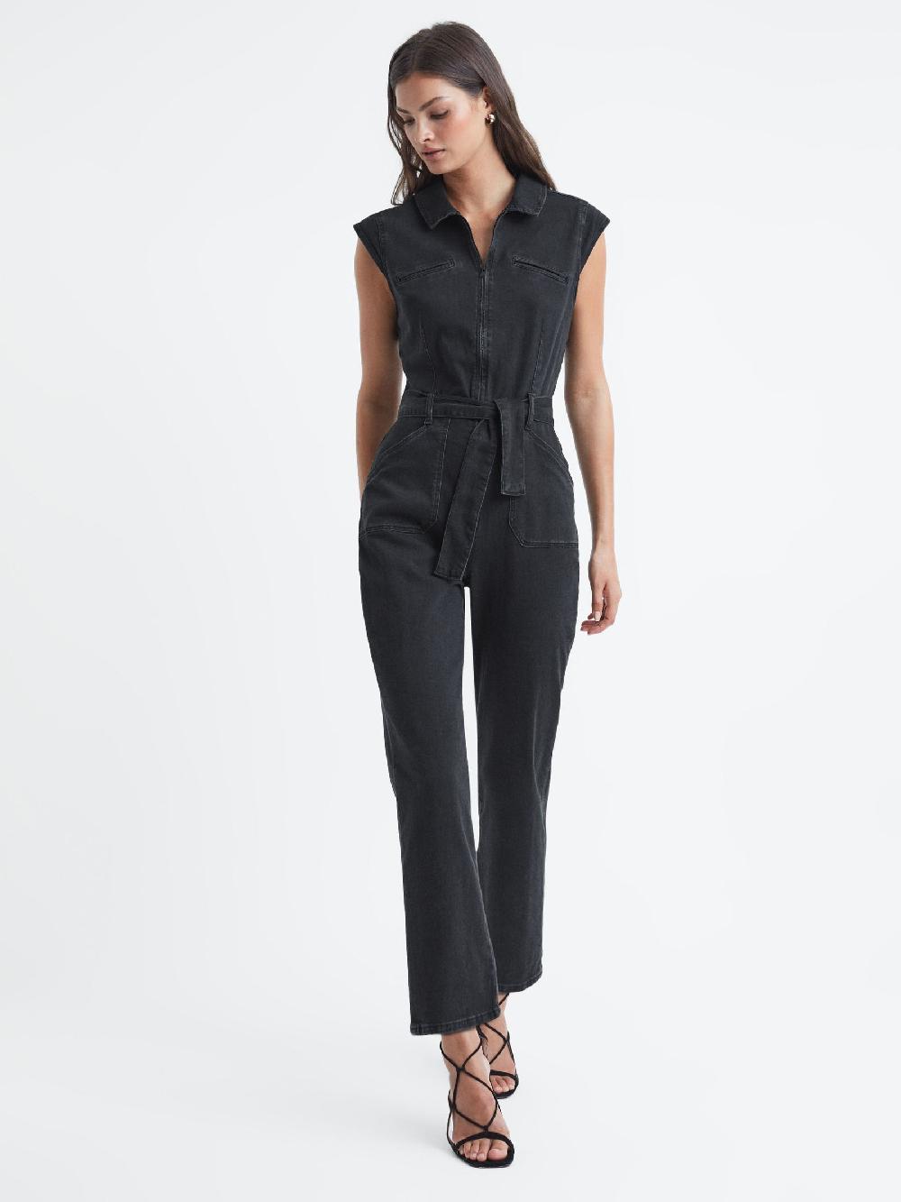 Reiss Paige Belted Jumpsuit In Black Dove