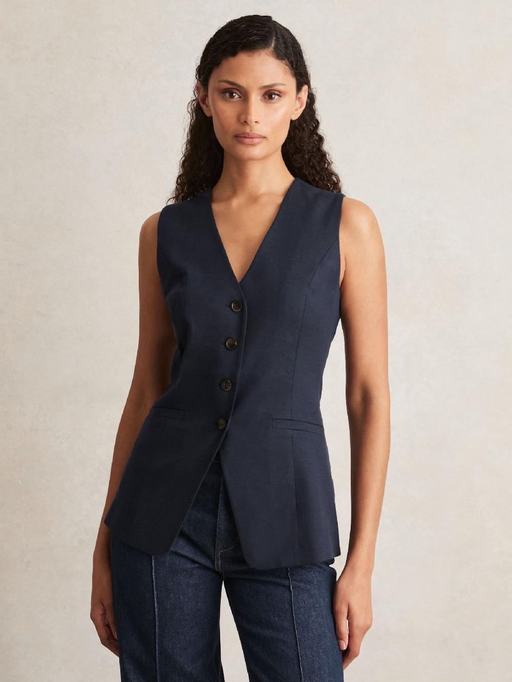 Reiss Paige Button-Through Vest In Dark Ink Blue