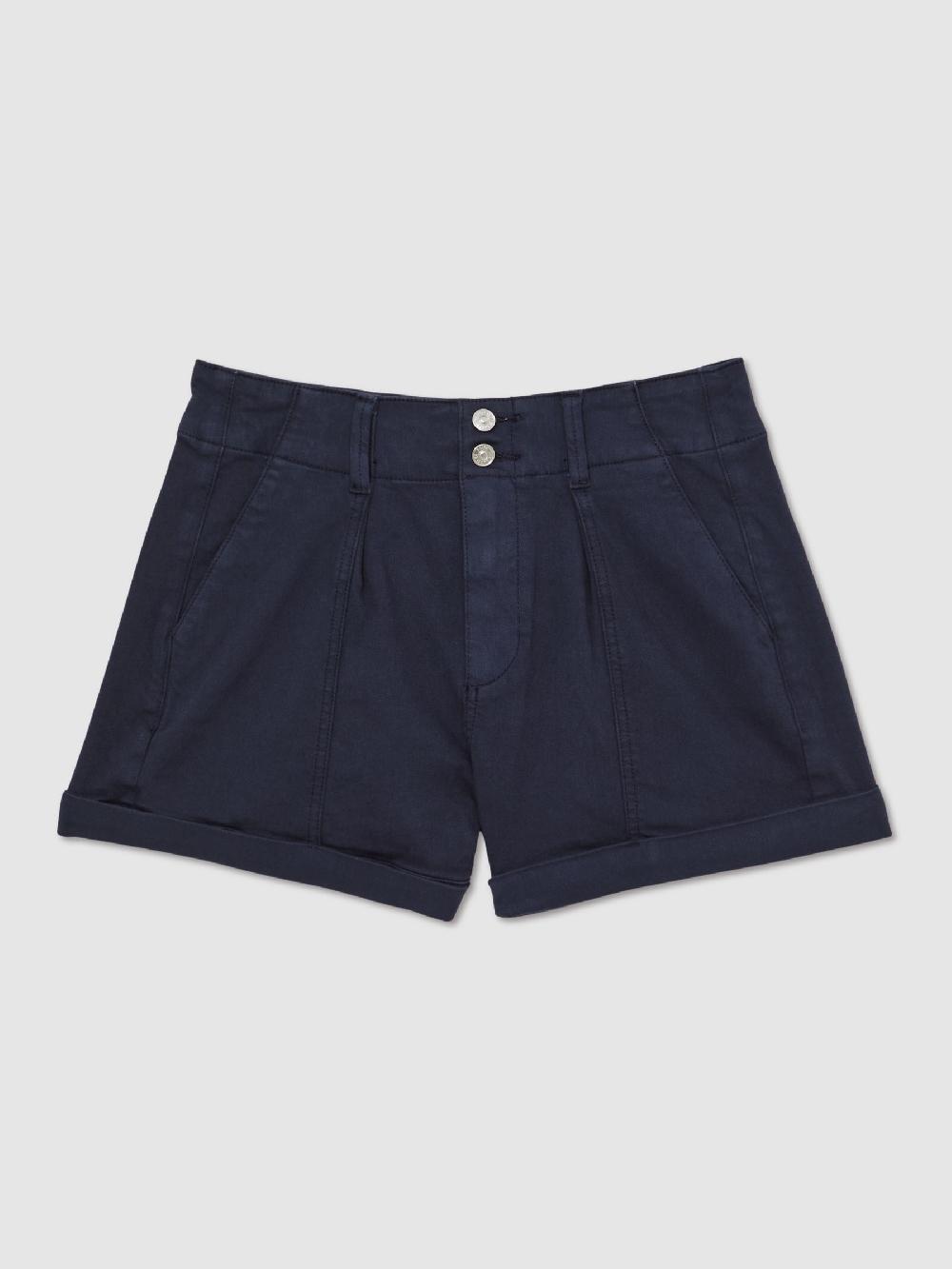 Reiss Paige Cotton-Blend Cuffed-Hem Shorts In Navy
