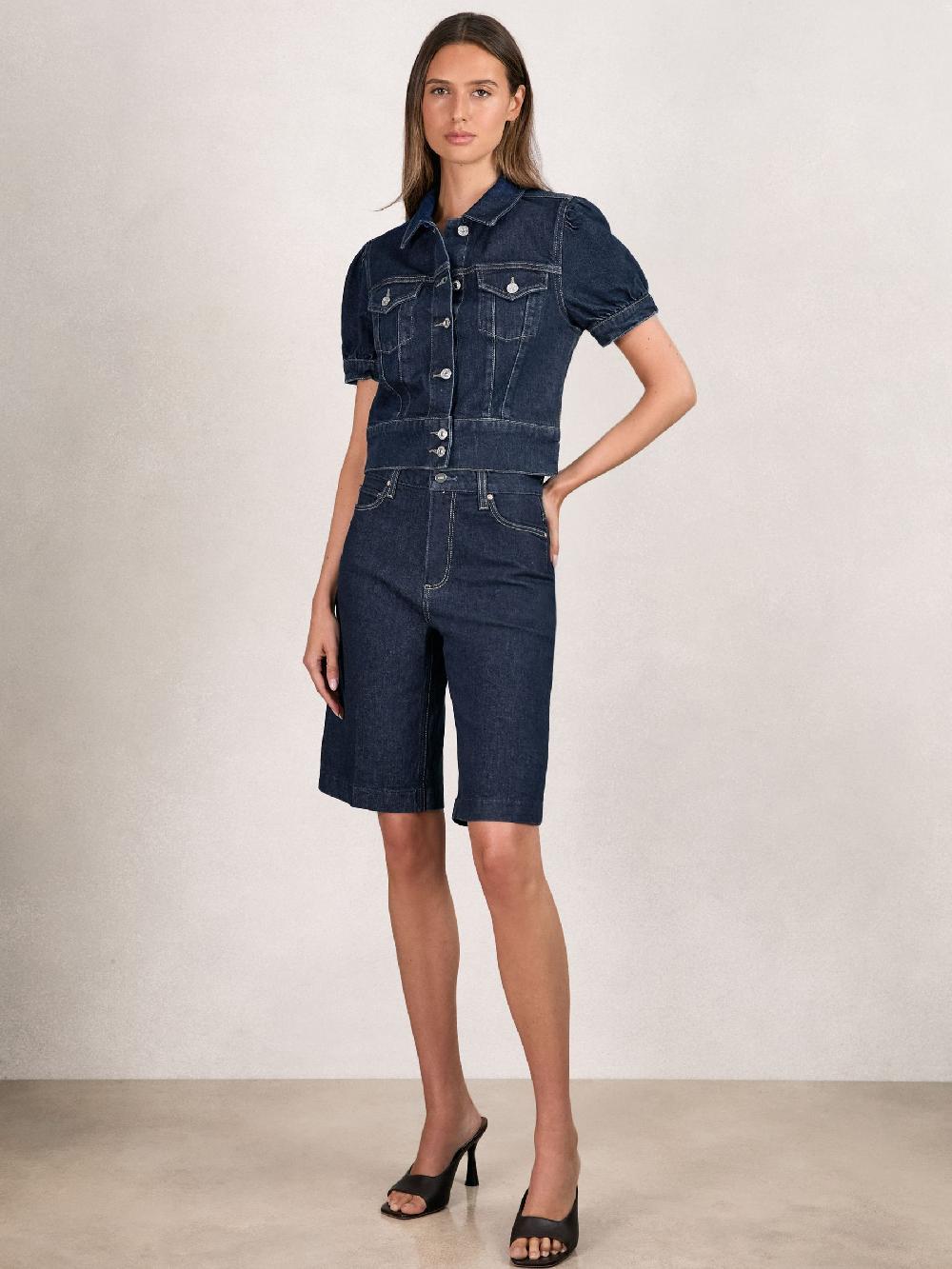 Reiss Paige Denim Bermuda Shorts In Navy