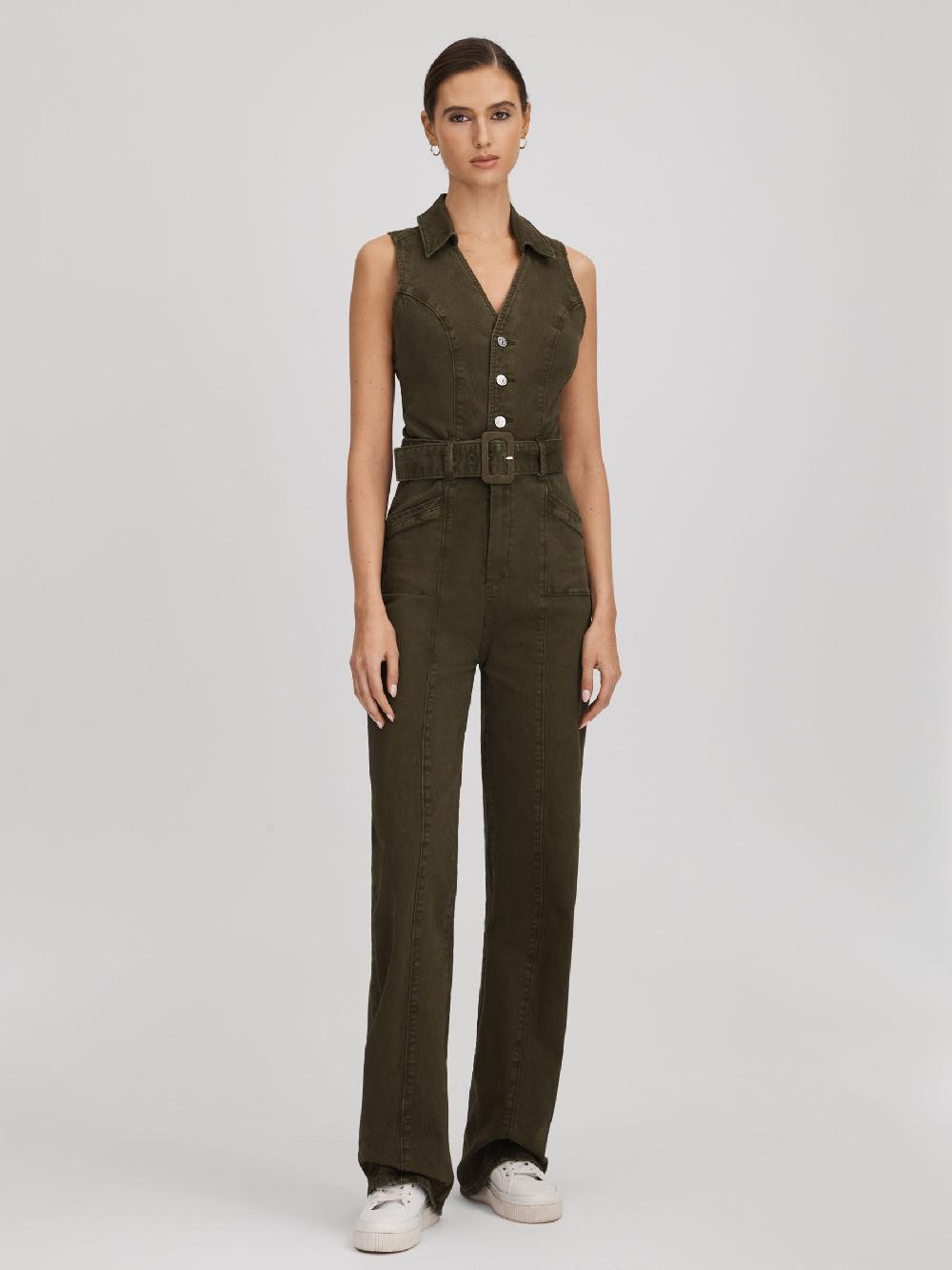 Reiss Paige Denim Jumpsuit In Olive