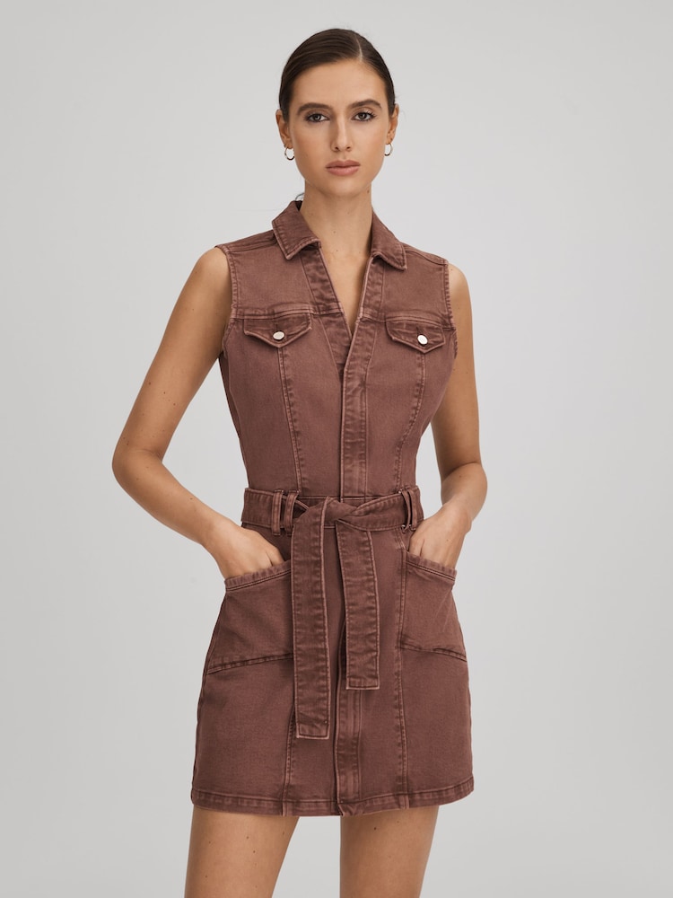 reiss Paige Denim Mini Dress in Vintage Brown