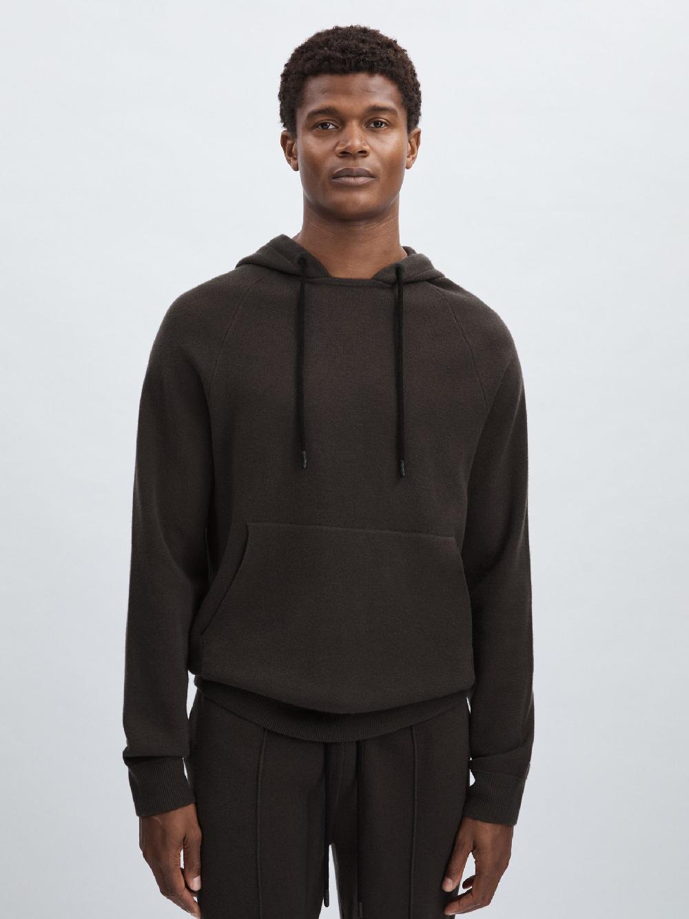 Reiss Paige Drawstring Knitted Hoodie In Dark Grey