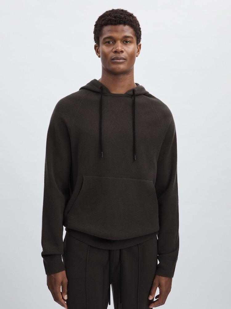 reiss Paige Drawstring Knitted Hoodie in Dark Grey
