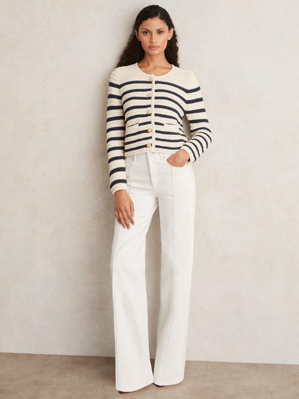 Reiss Paige Ecru Wide Leg Pintuck Jeans In Ecru