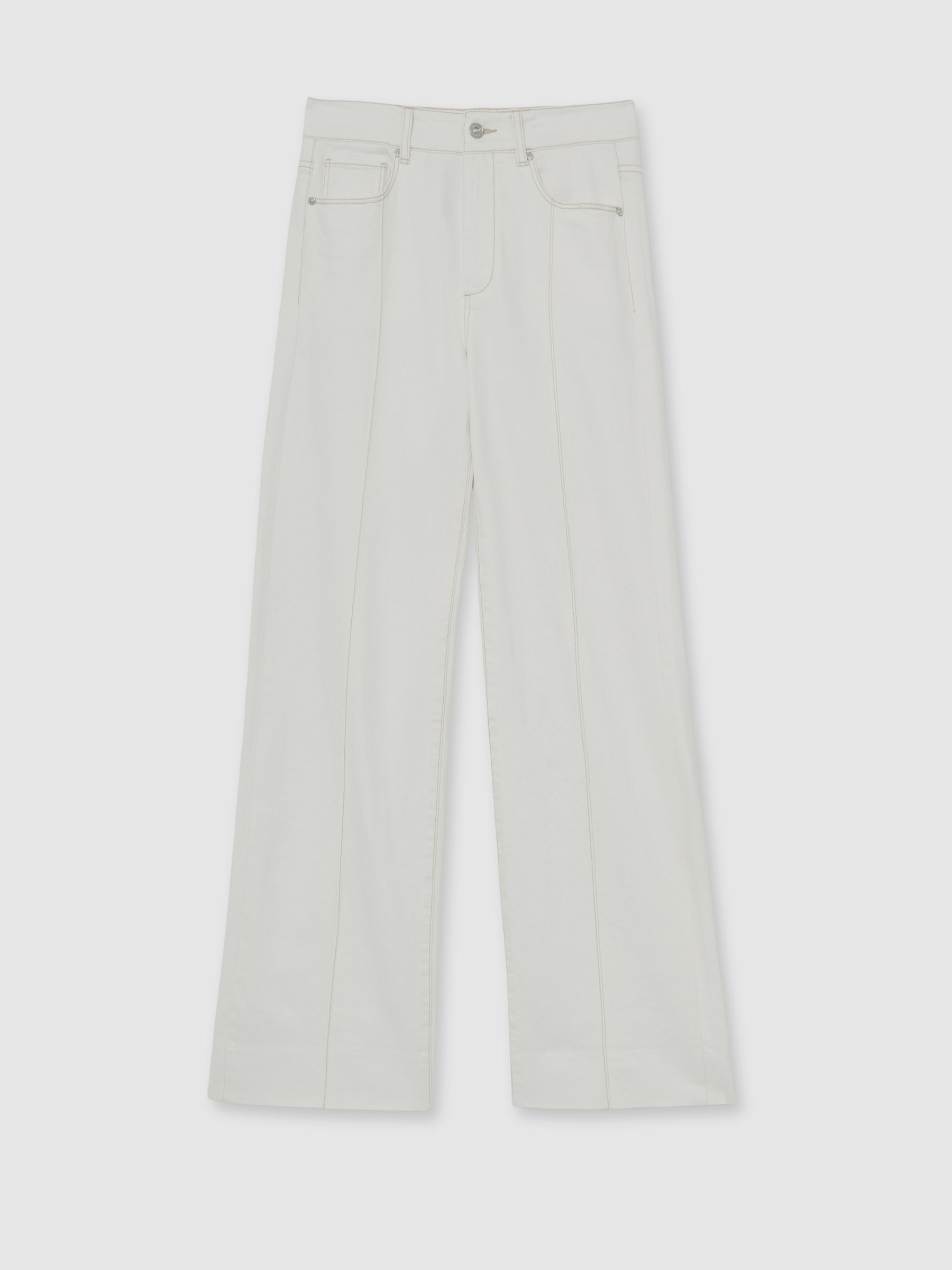 Reiss Paige Ecru Wide Leg Pintuck Jeans In Ecru