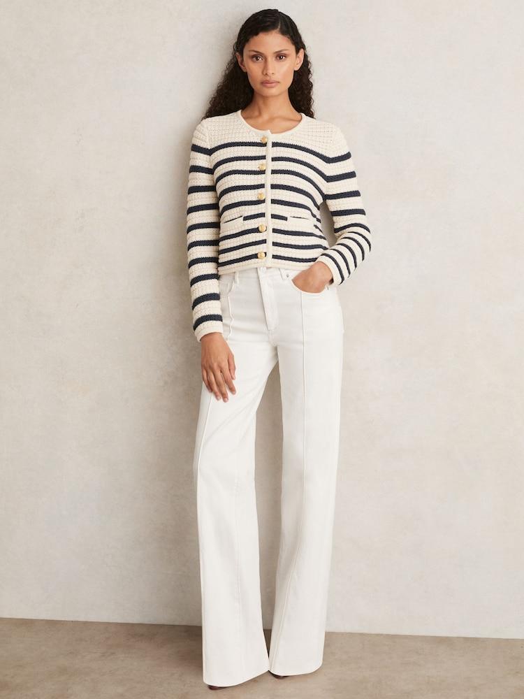 reiss Paige Ecru Wide Leg Pintuck Jeans in Ecru