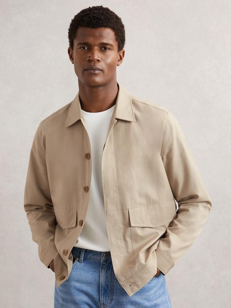 reiss Paige Flap Pocket Worker Jacket in Beige