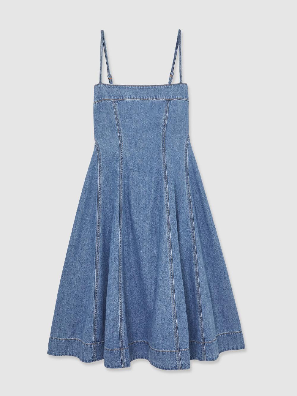 Reiss Paige Flared Denim Midi Dress In Light Blue