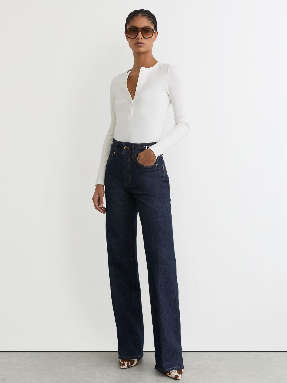 Reiss Paige High-Rise Wide-Leg Jeans In Dark Blue