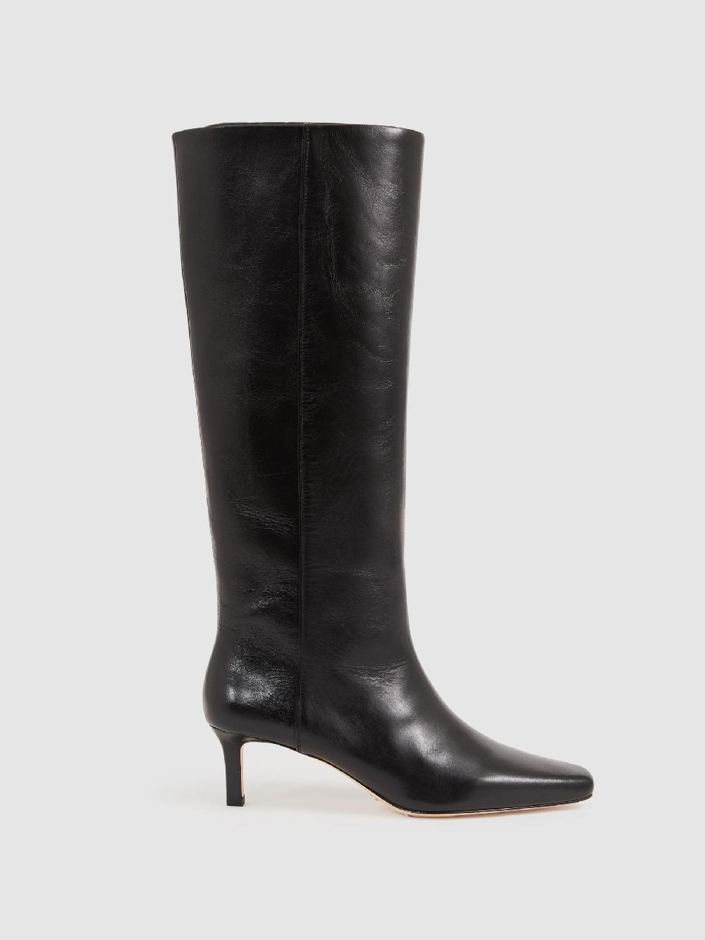 Reiss Paige Leather Knee-High Boots In Black
