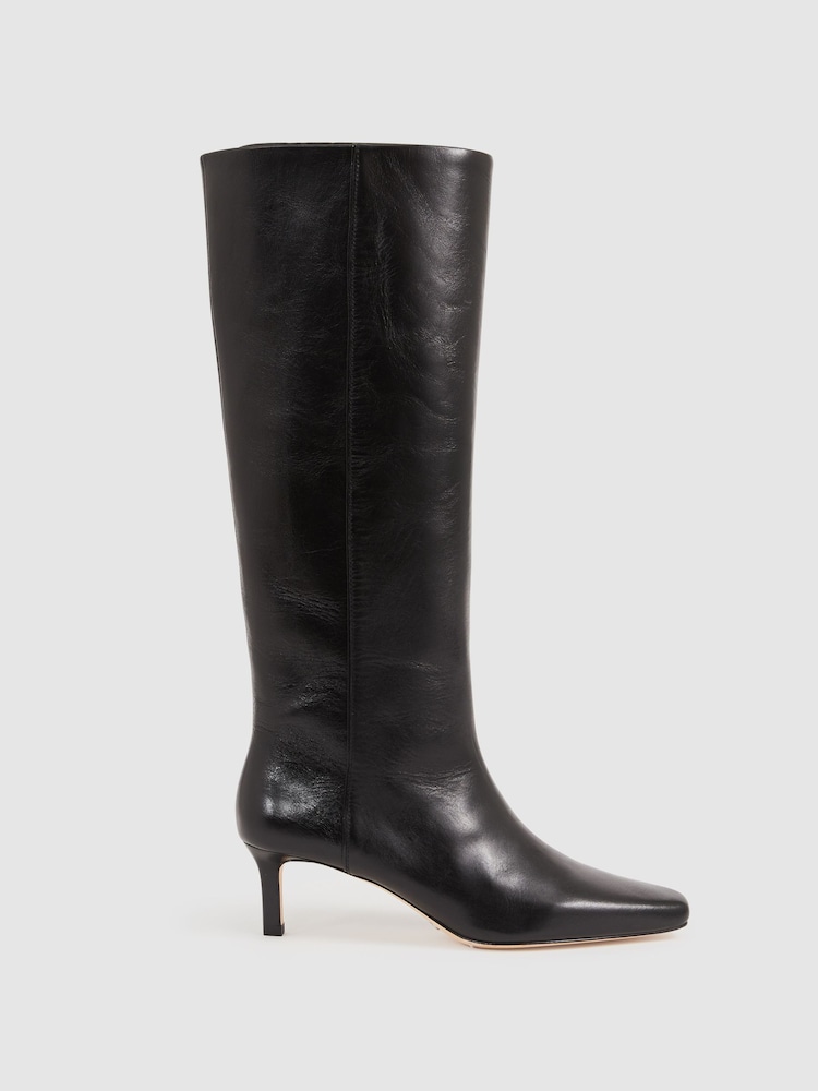 reiss Paige Leather Knee-High Boots in Black