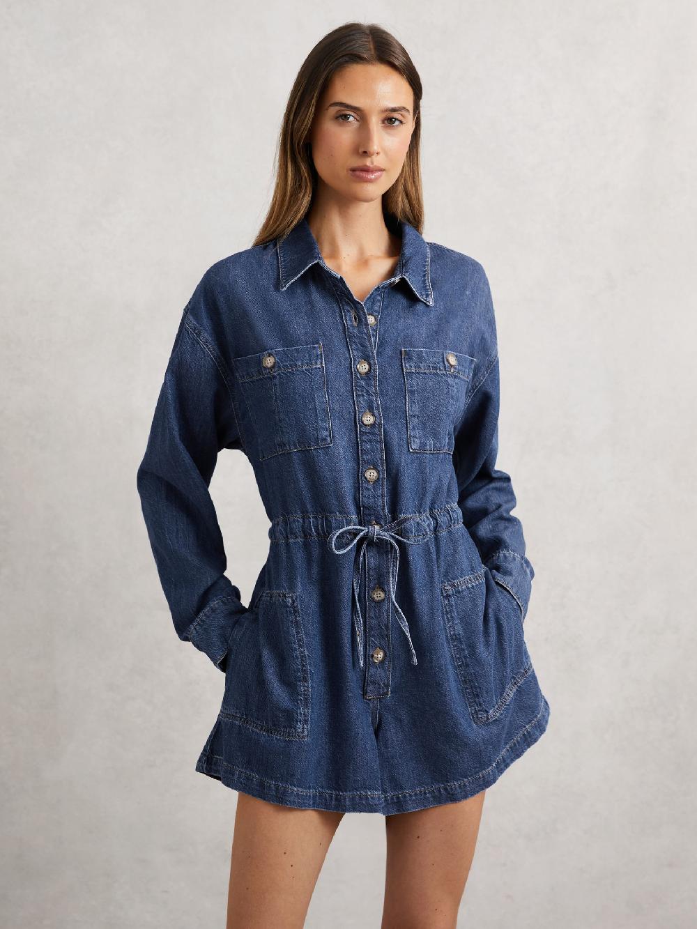 Reiss Paige Madigan Romper Jumpsuit In Mid Blue