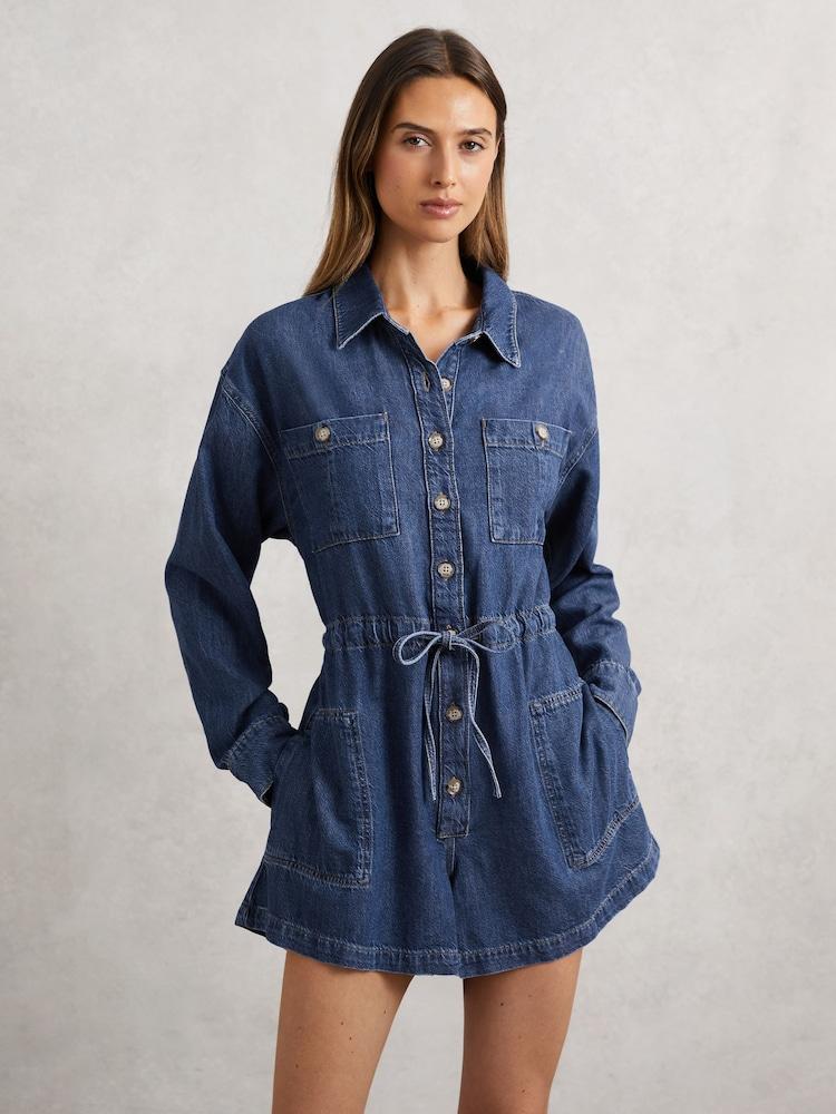 reiss Paige Madigan Romper Jumpsuit in Mid Blue